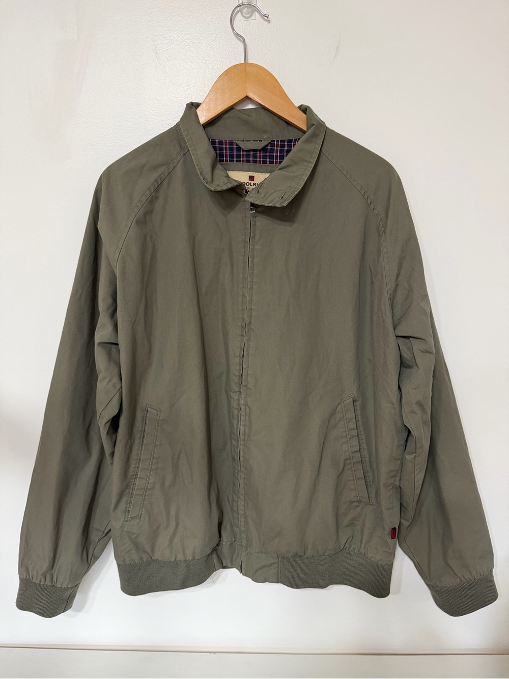 Woolrich Men’s Large Olive Green Harrington Bomber Jacket Plaid Lined Full Zip